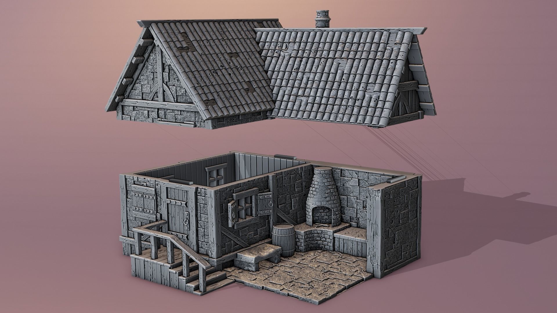 Medieval house 3D print model_3