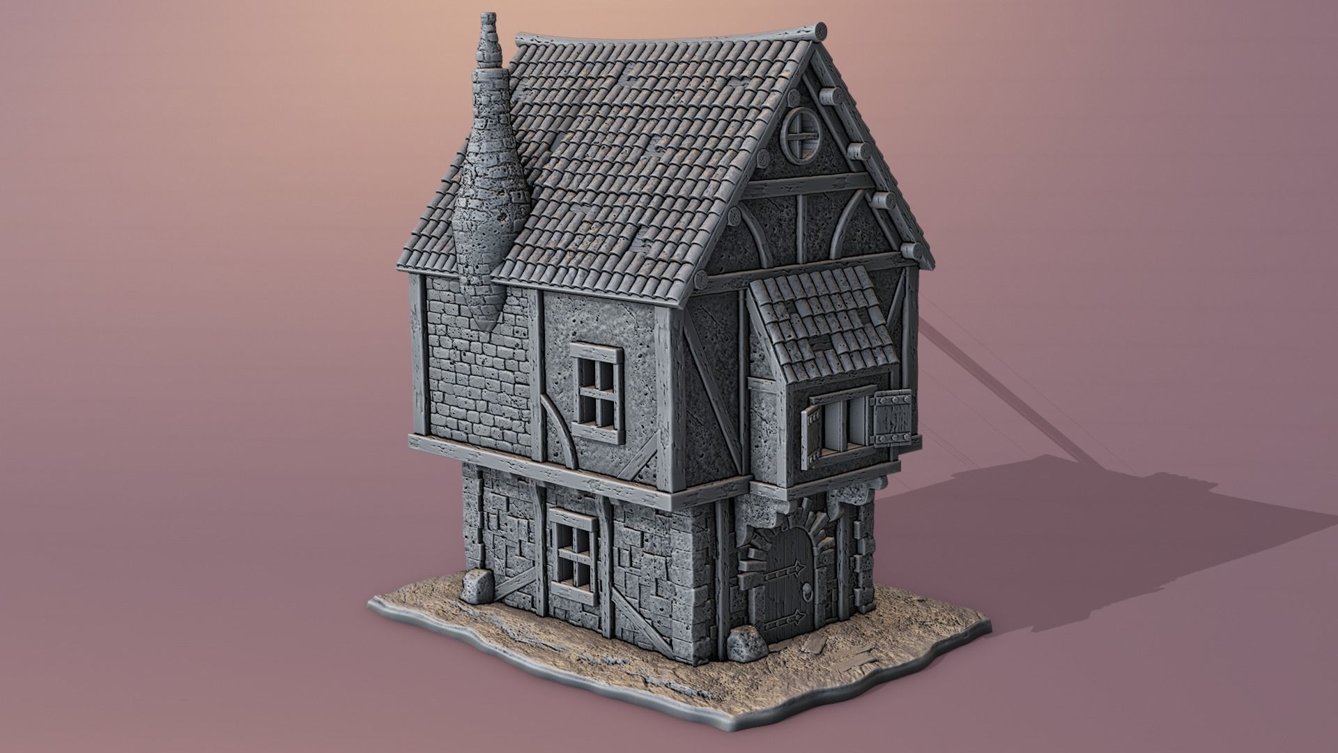 Medieval house 3D print model_1
