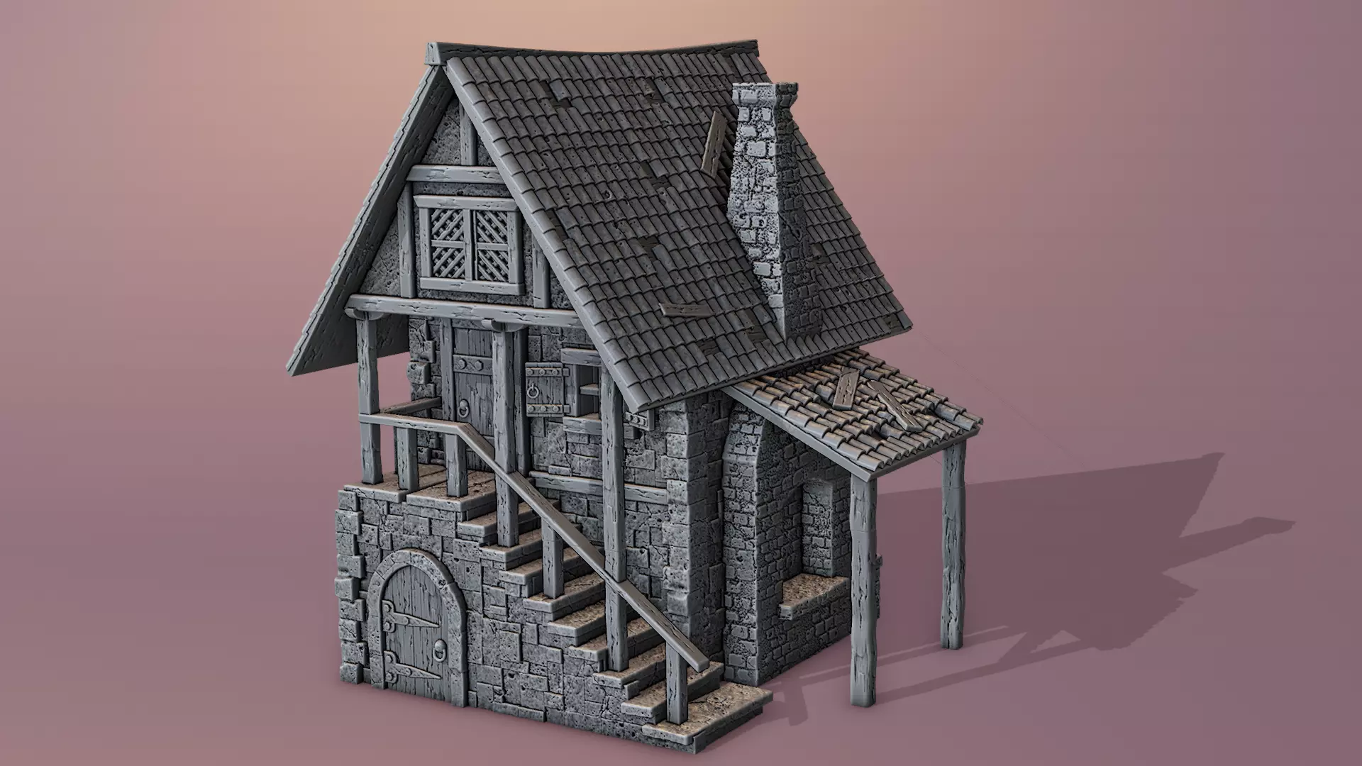 Medieval house 3D print model_0