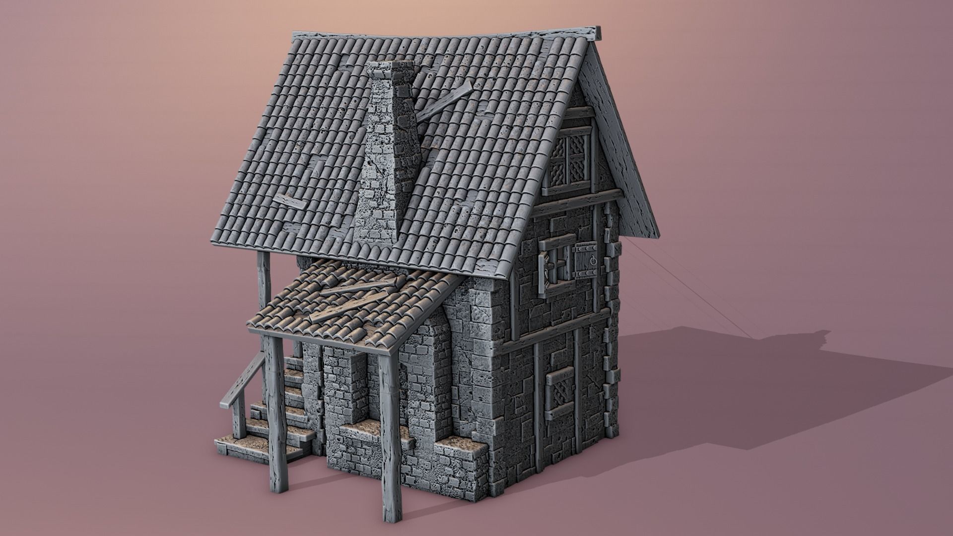 Medieval house 3D print model_2
