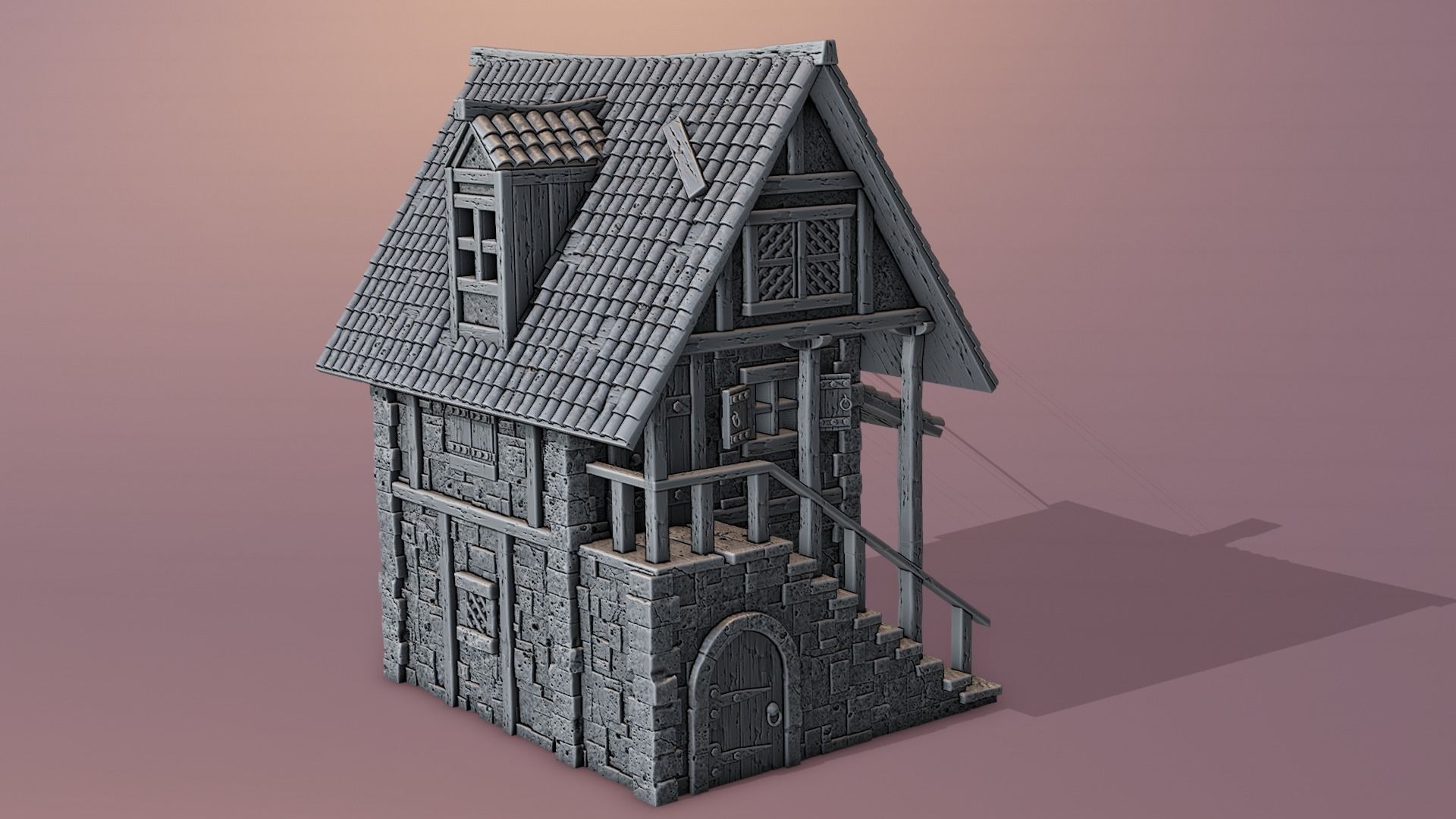 Medieval house 3D print model_1
