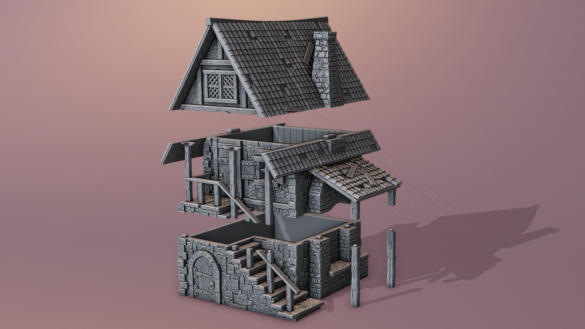 Medieval house 3D print model_3