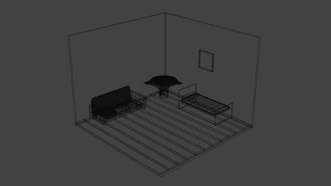 3d mini modern room Low-poly 3D model_3