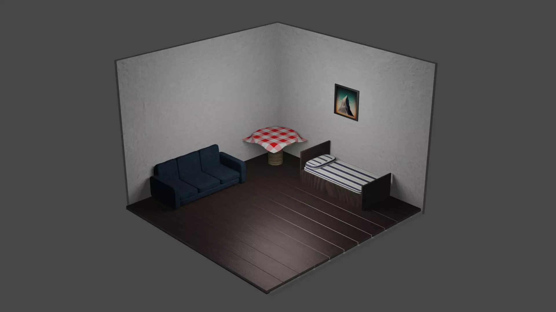 3d mini modern room Low-poly 3D model_0