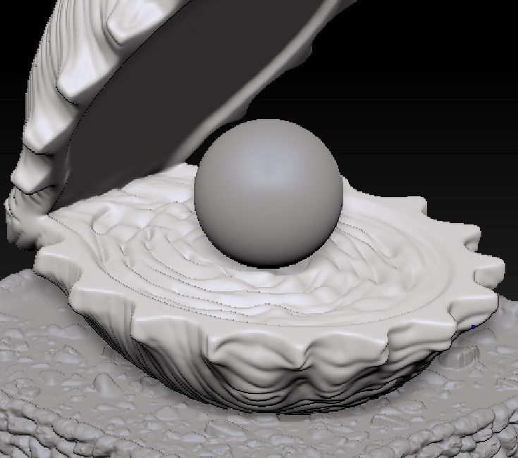 oyster shell with pearl 3D print model_2