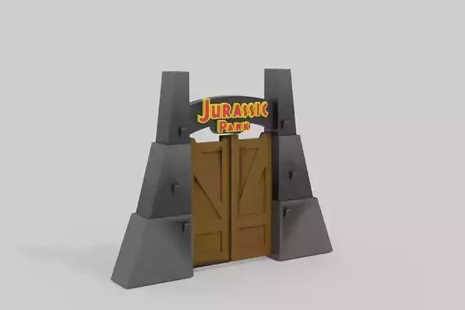 Low Poly Jurassic Park Entry Gates Low-poly 3D model