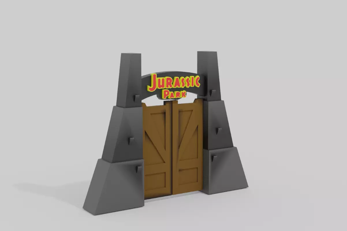 Low Poly Jurassic Park Entry Gates Low-poly 3D model
