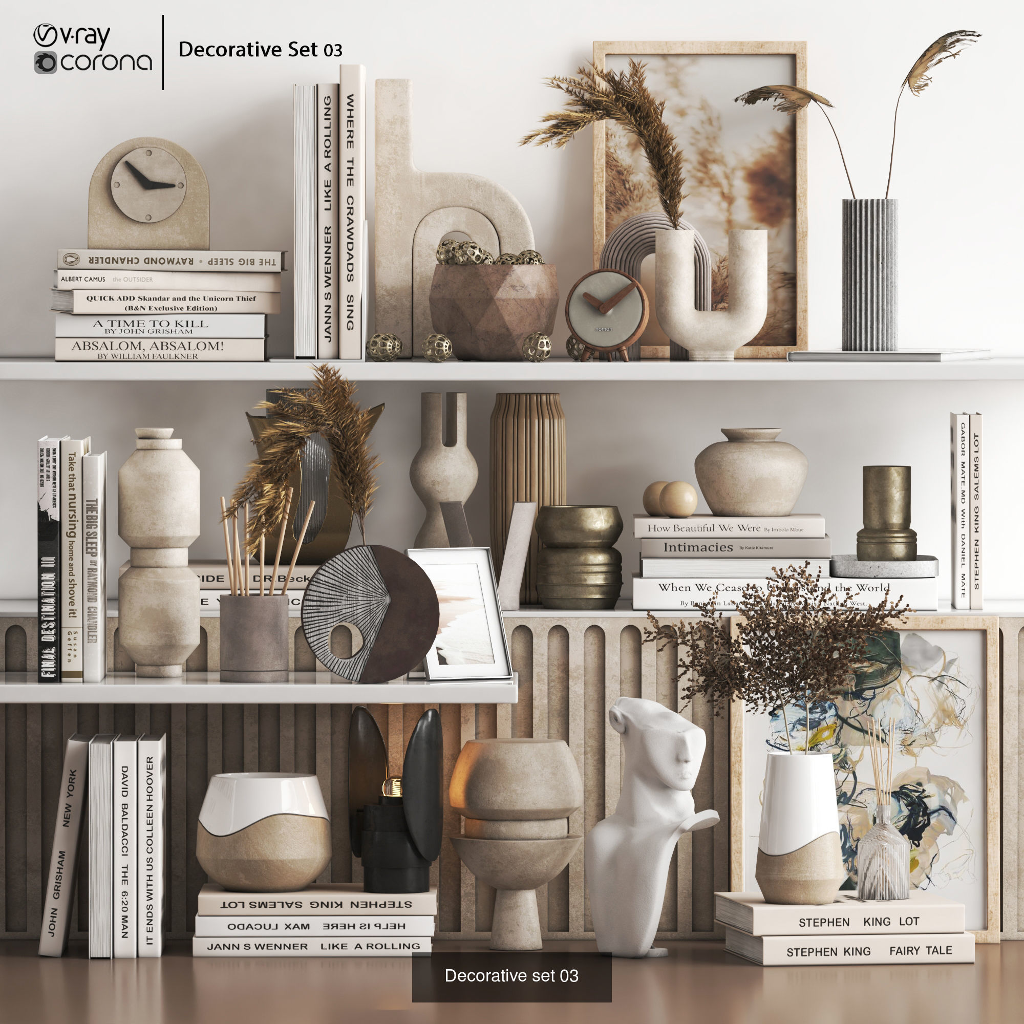 Decorative Set Collection items on shelf _1