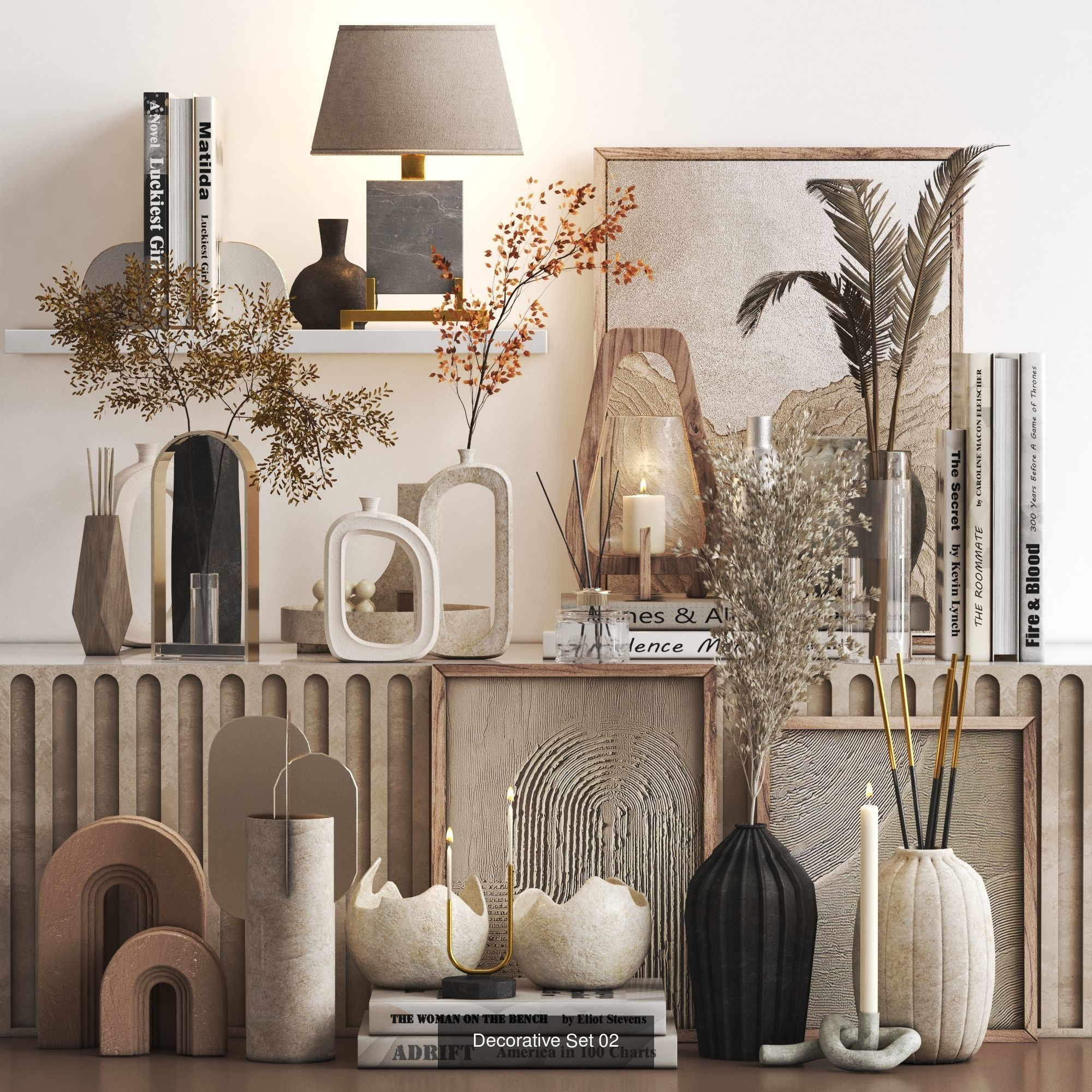 Decorative Set Collection items on shelf _3