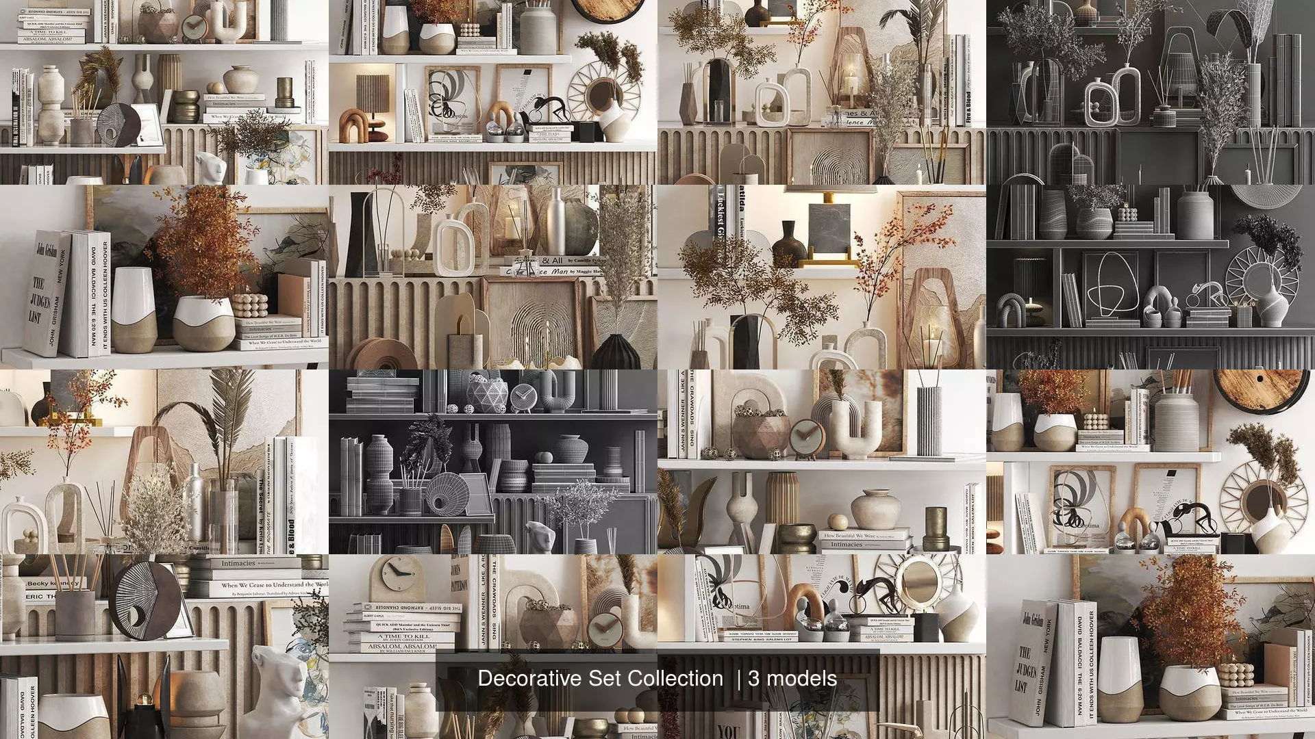 Decorative Set Collection items on shelf _0