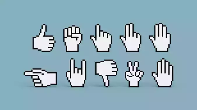 Pixel Hand Icons Low-poly 3D model
