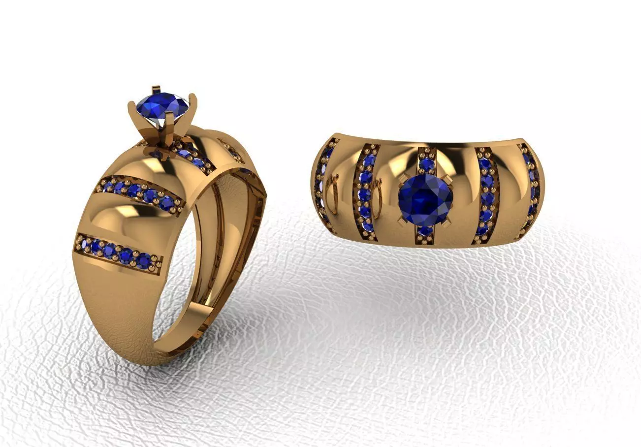 Rings gold ring with sapphire stones 3D print model_0