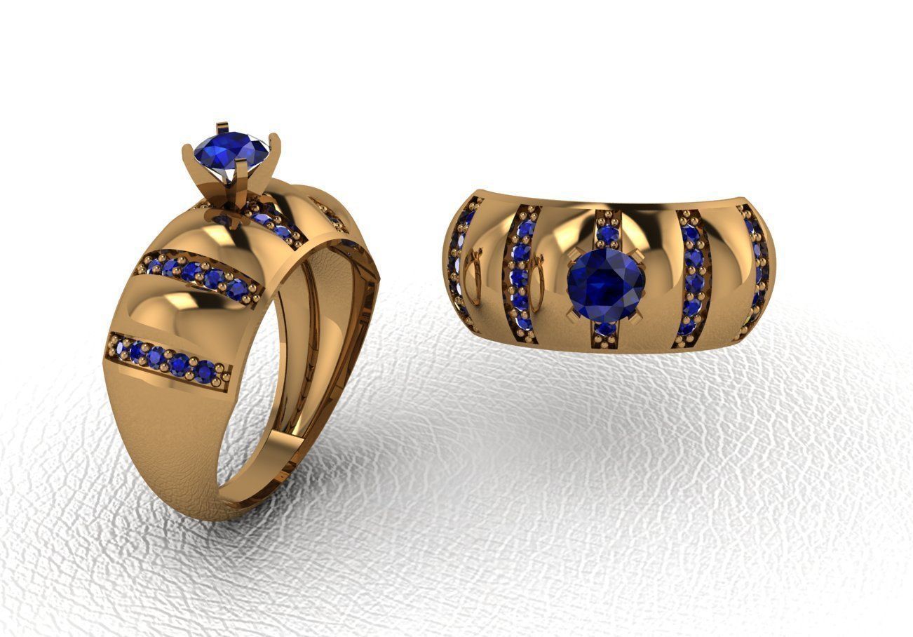 Rings gold ring with sapphire stones 3D print model_11
