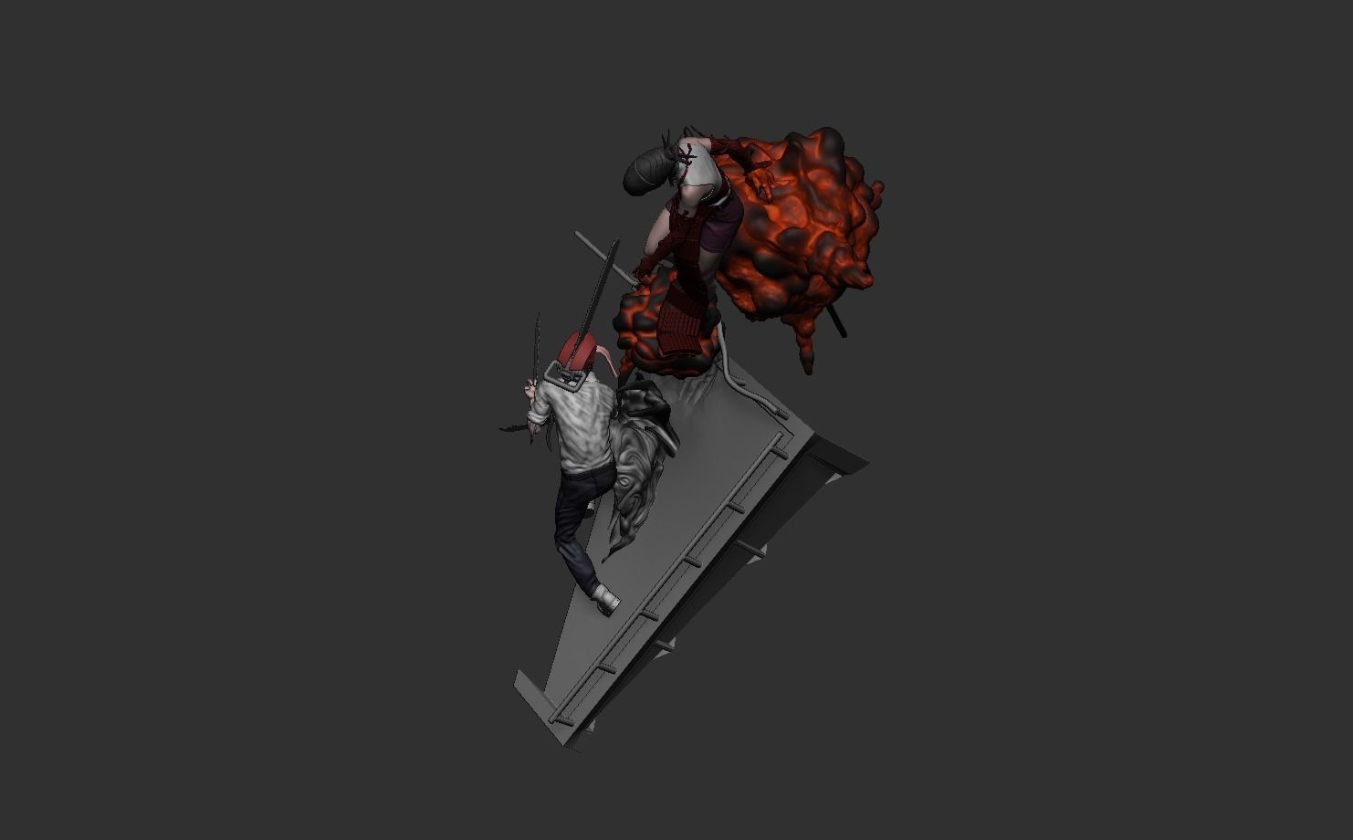 Chainsaw Man Denji Vs Reze Diorama Statue 3D print model_2