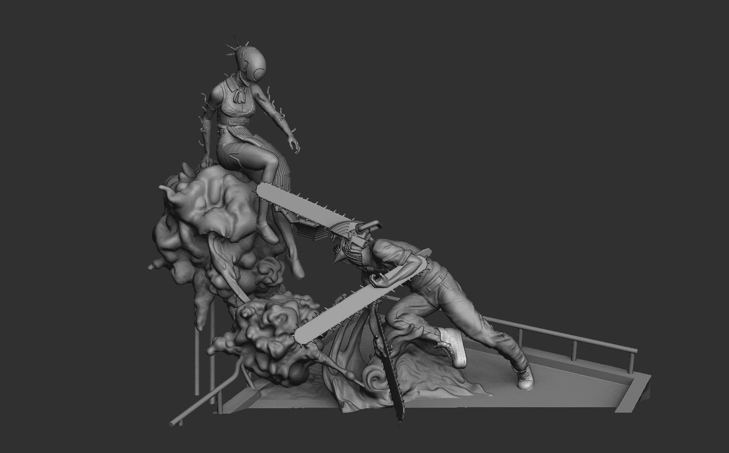 Chainsaw Man Denji Vs Reze Diorama Statue 3D print model_1