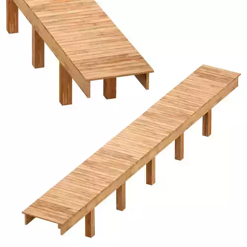 Wooden board bridge across the river 3D model