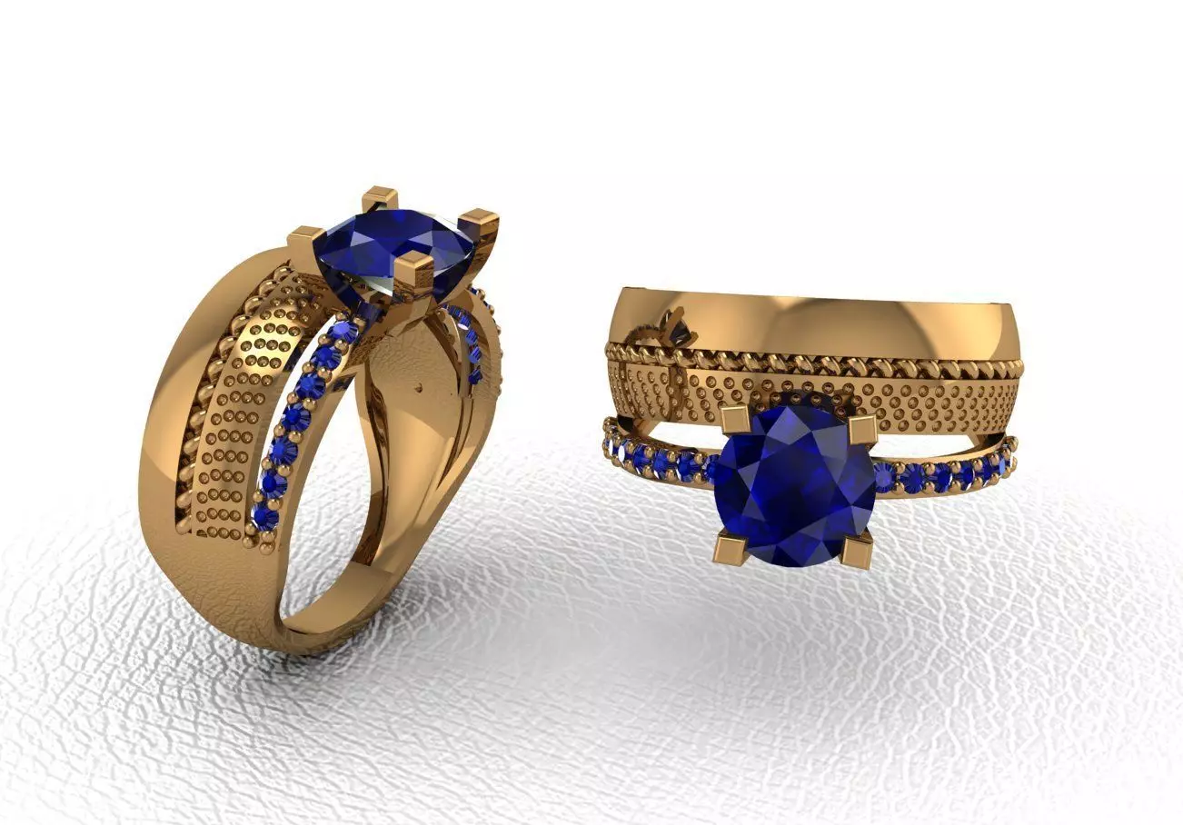 Rings egyptian sapphire and diamond engagement ring gold 3D print model_0