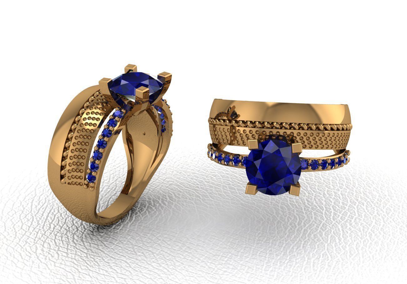 Rings egyptian sapphire and diamond engagement ring gold 3D print model_27