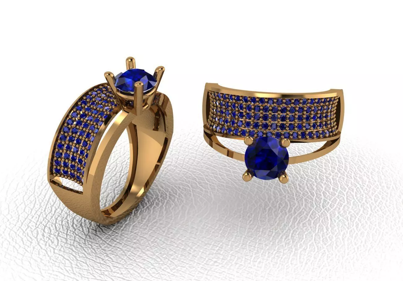 Rings gold ring with sapphire stones 3D print model_0