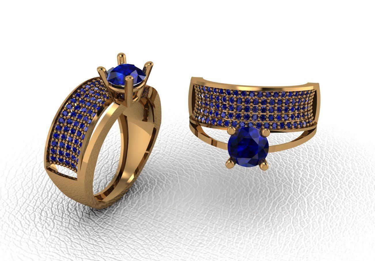 Rings gold ring with sapphire stones 3D print model_20