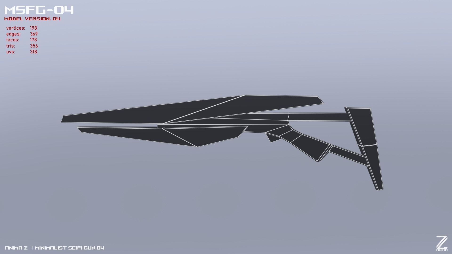 Minimalist scifi gun Low-poly 3D model_2