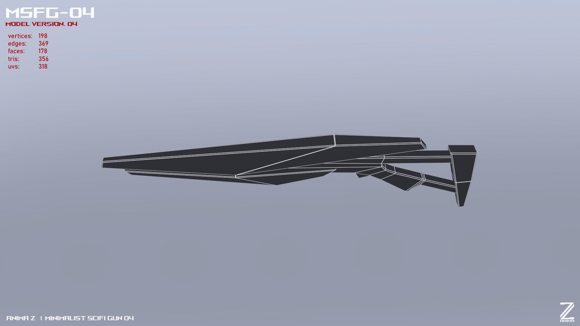 Minimalist scifi gun Low-poly 3D model_11