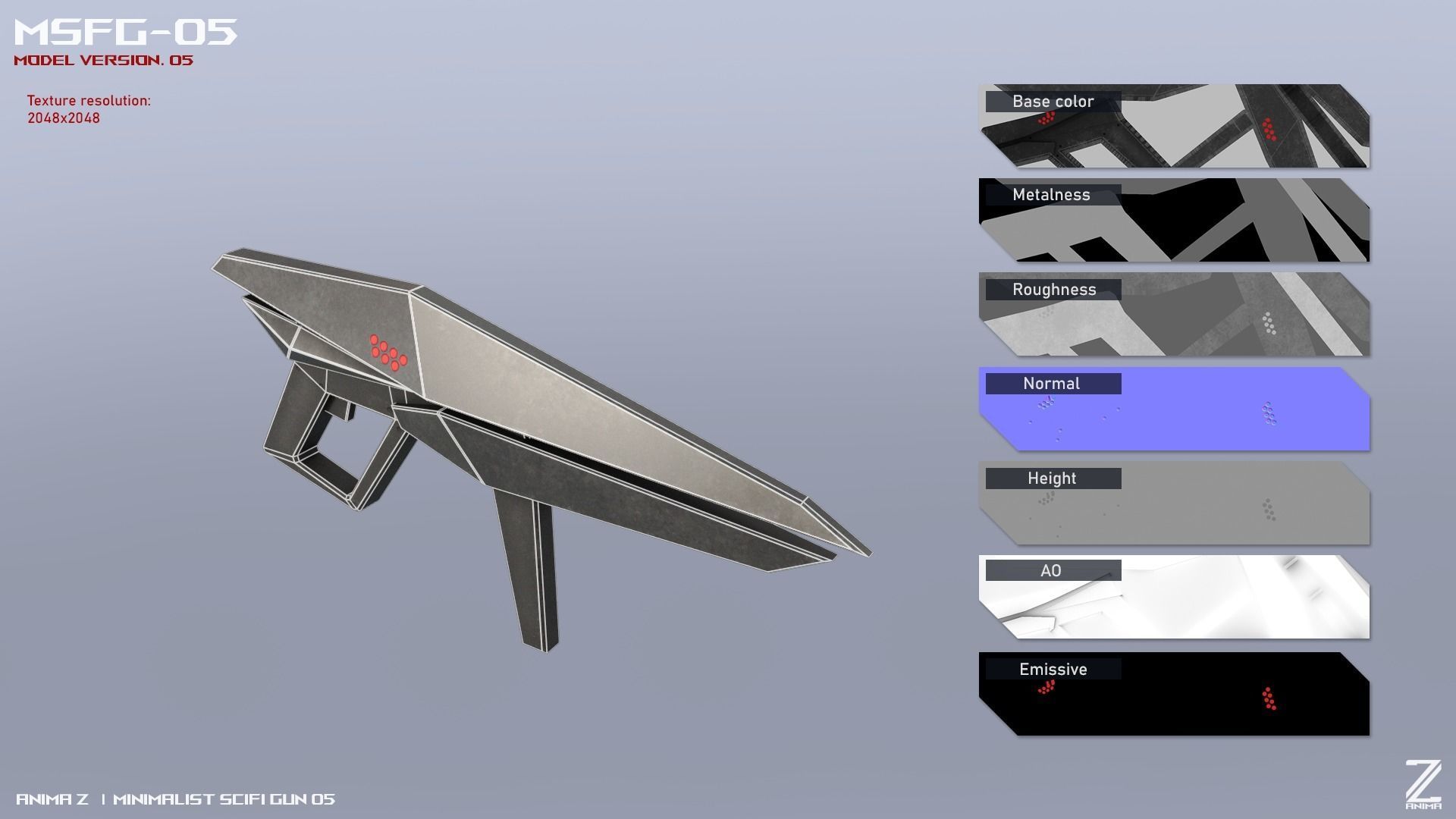 Minimalist scifi gun Low-poly 3D model_1