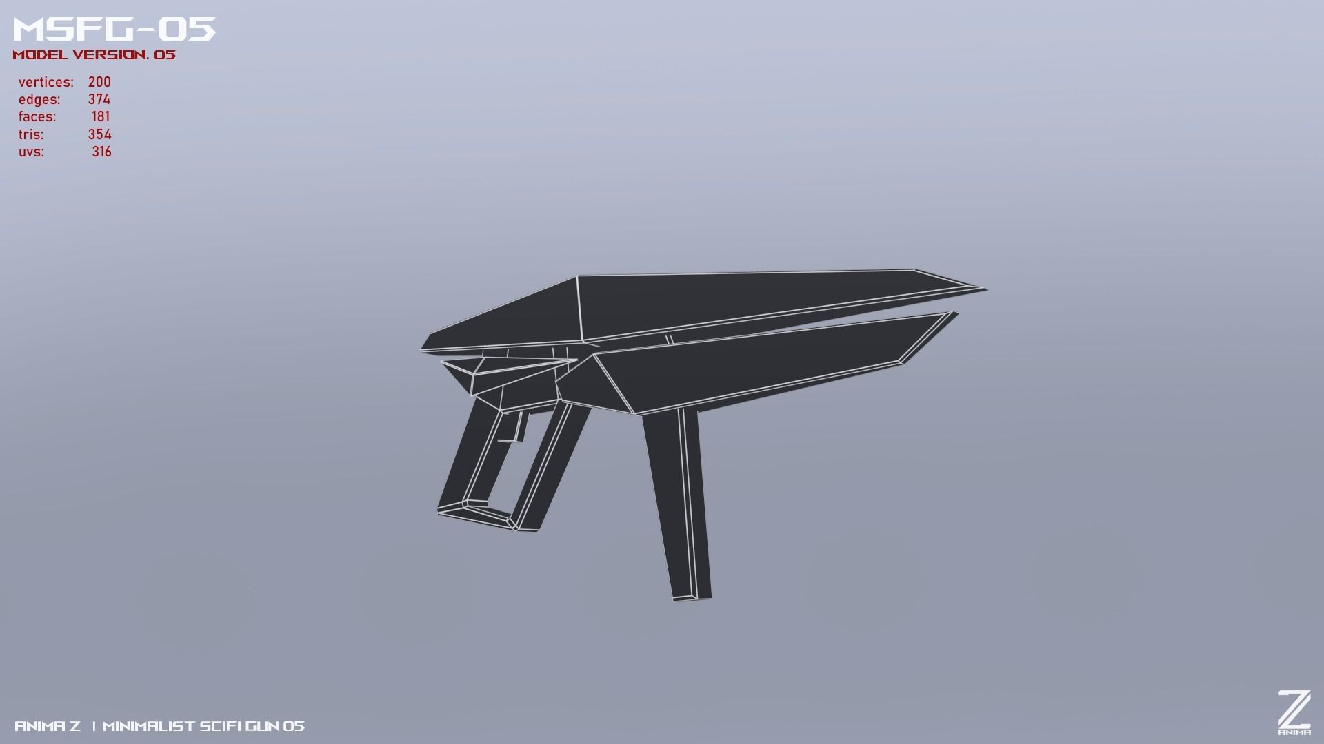 Minimalist scifi gun Low-poly 3D model_13