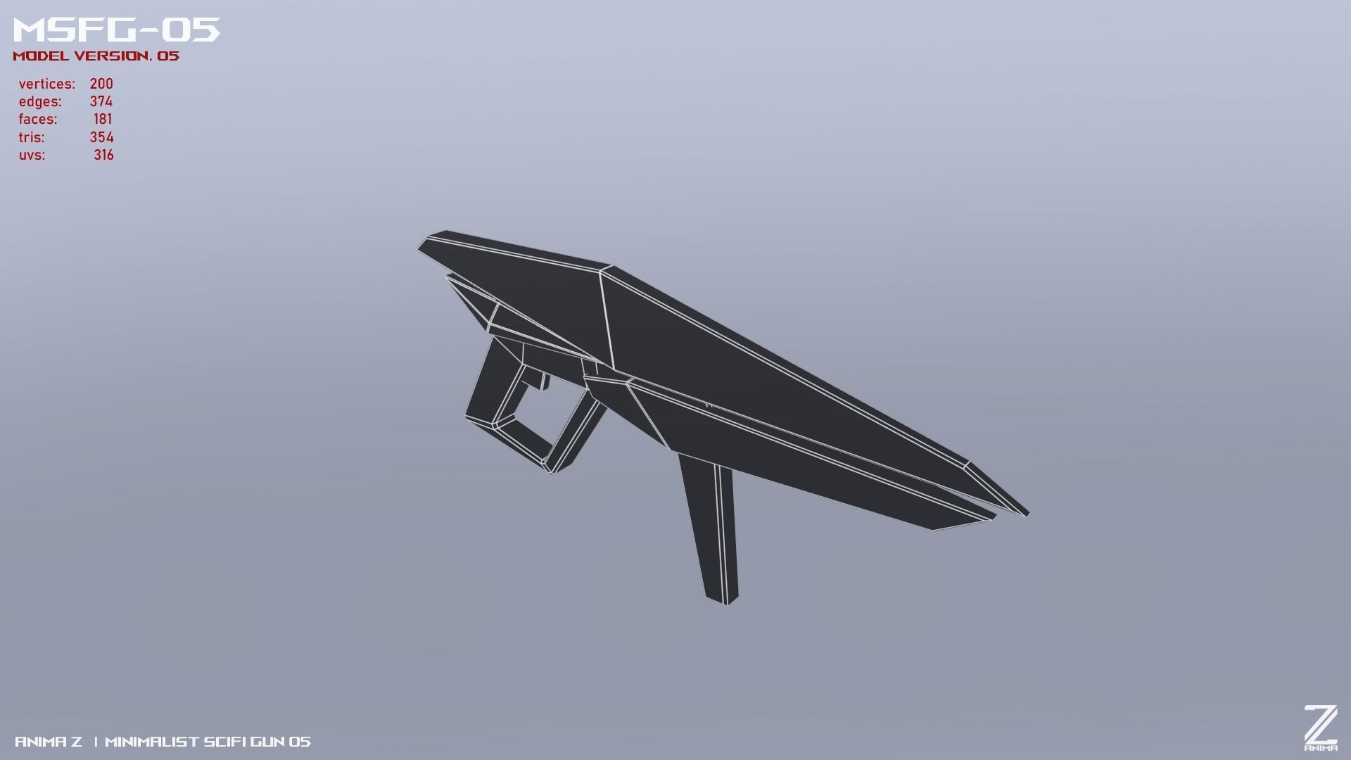 Minimalist scifi gun Low-poly 3D model_12