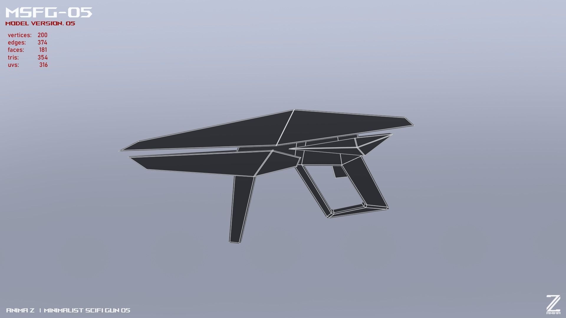 Minimalist scifi gun Low-poly 3D model_2