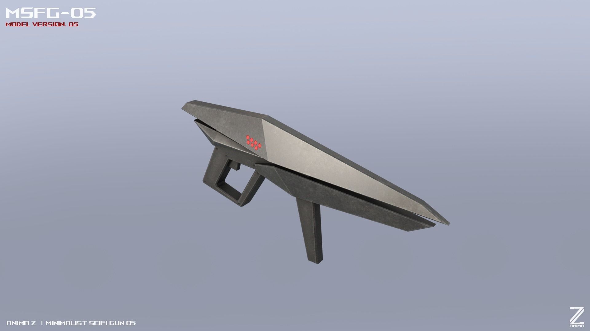 Minimalist scifi gun Low-poly 3D model_6