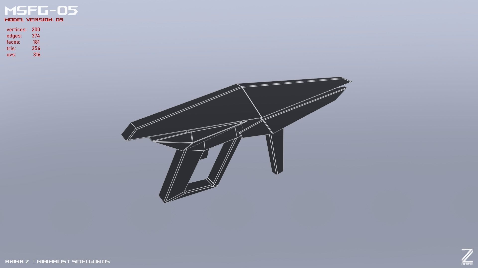 Minimalist scifi gun Low-poly 3D model_14