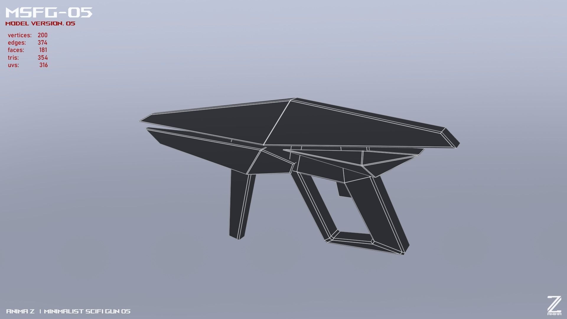 Minimalist scifi gun Low-poly 3D model_10