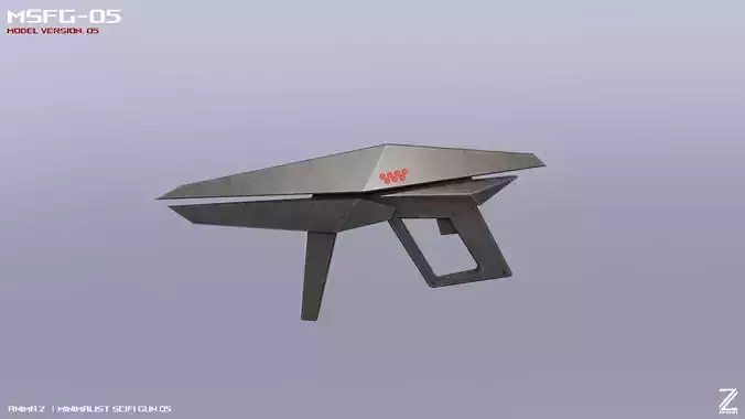 Minimalist scifi gun Low-poly 3D model