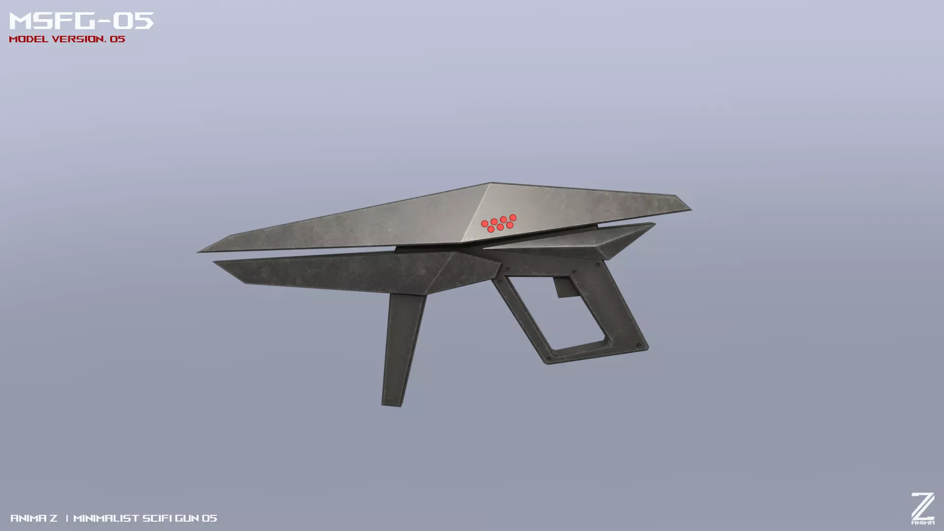 Minimalist scifi gun Low-poly 3D model_0