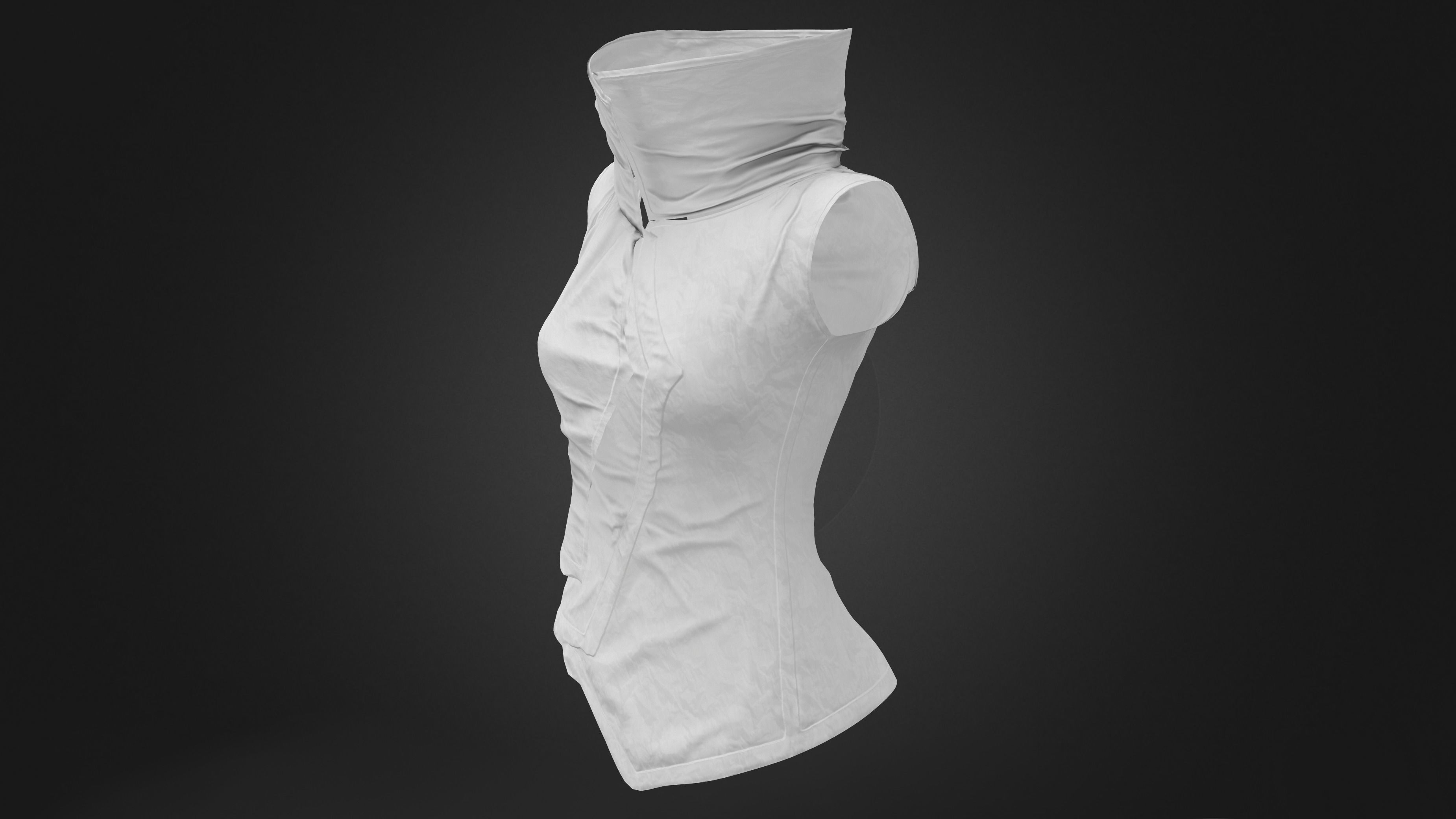 Dystopian Futuristic Sci-fi Sleeveless Top With High Neck Low-poly 3D model_8