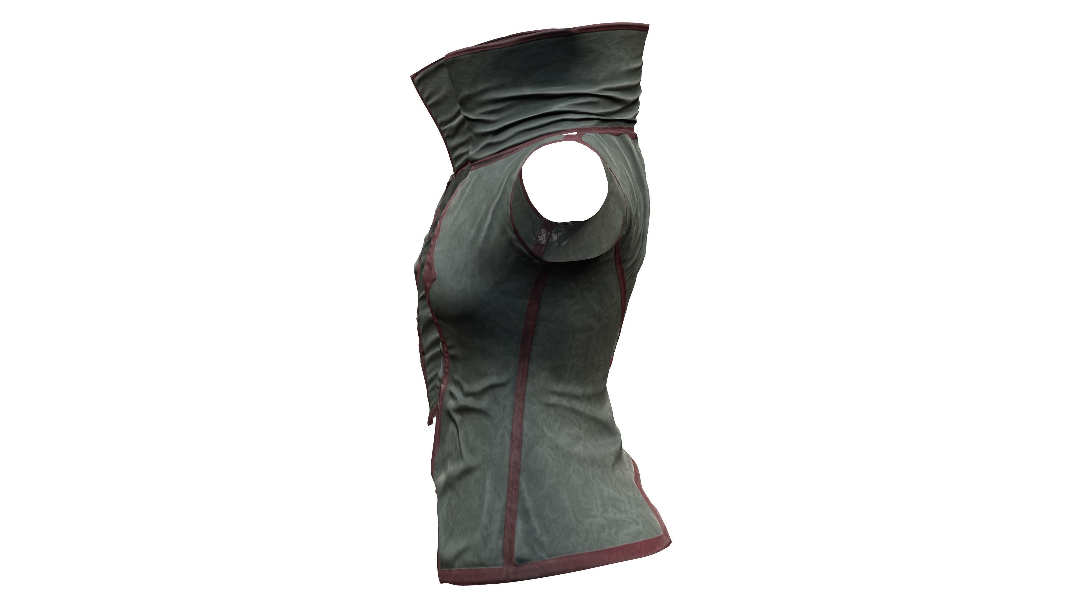 Dystopian Futuristic Sci-fi Sleeveless Top With High Neck Low-poly 3D model_3