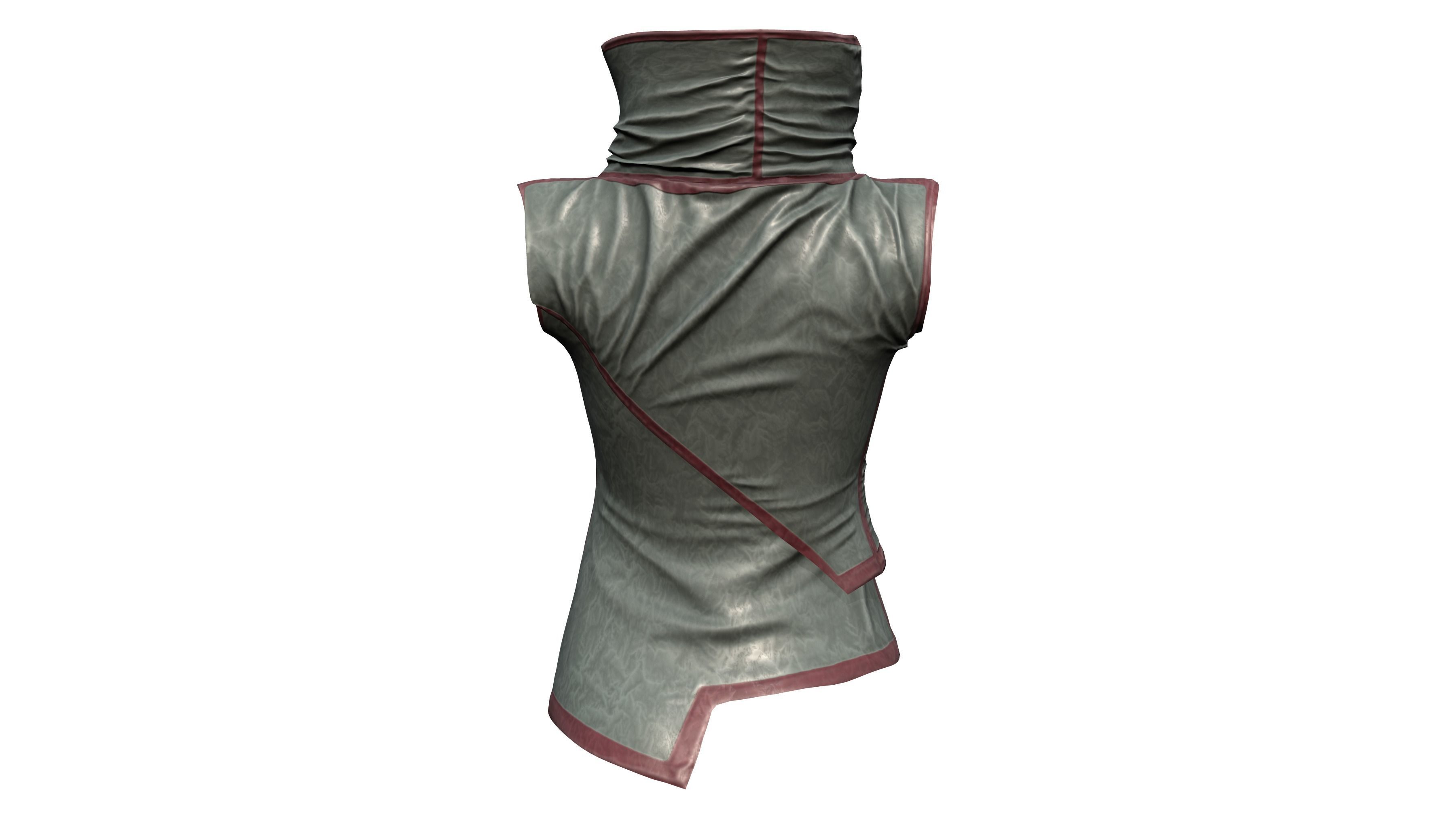 Dystopian Futuristic Sci-fi Sleeveless Top With High Neck Low-poly 3D model_4
