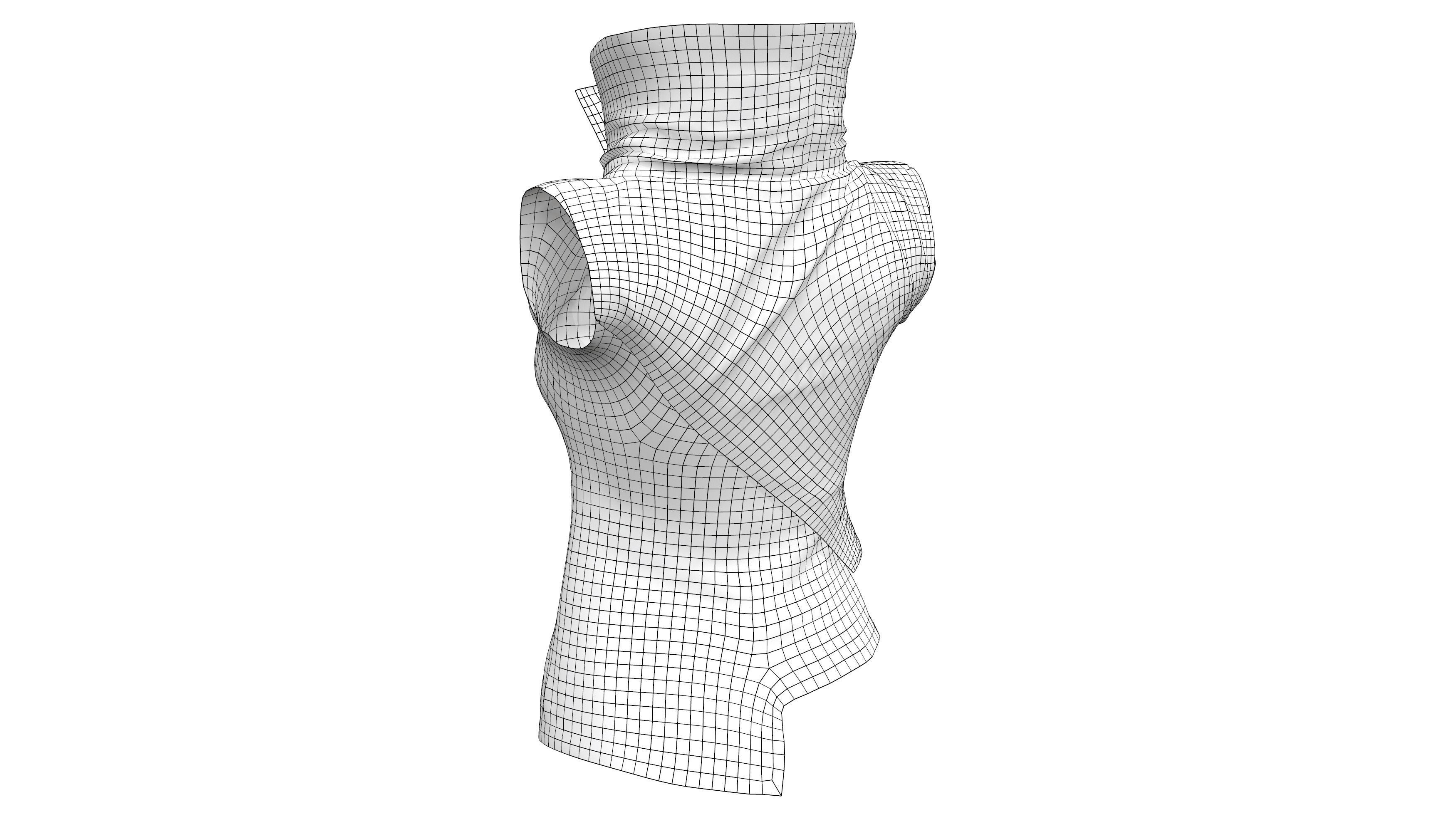 Dystopian Futuristic Sci-fi Sleeveless Top With High Neck Low-poly 3D model_7