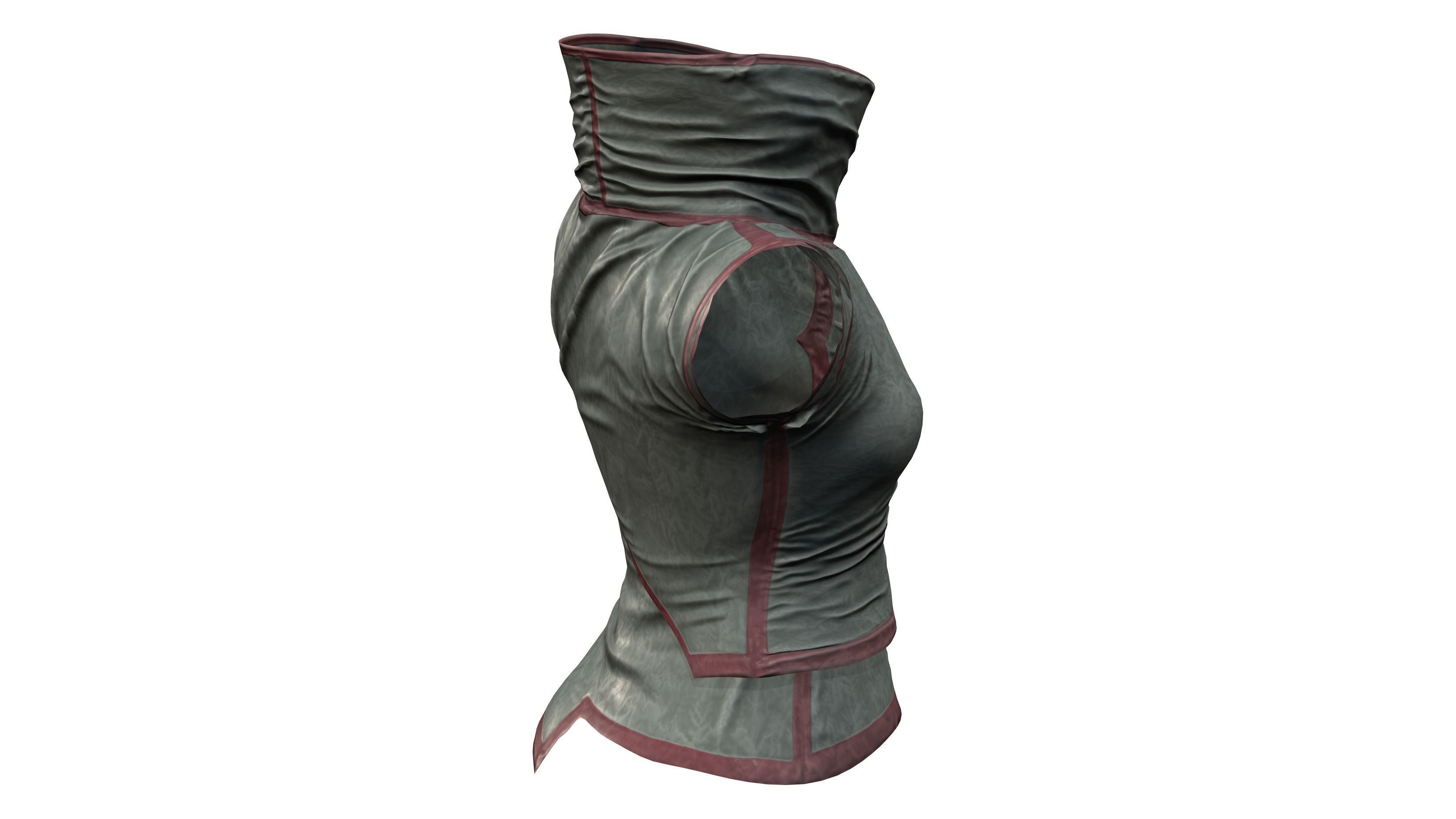 Dystopian Futuristic Sci-fi Sleeveless Top With High Neck Low-poly 3D model_5