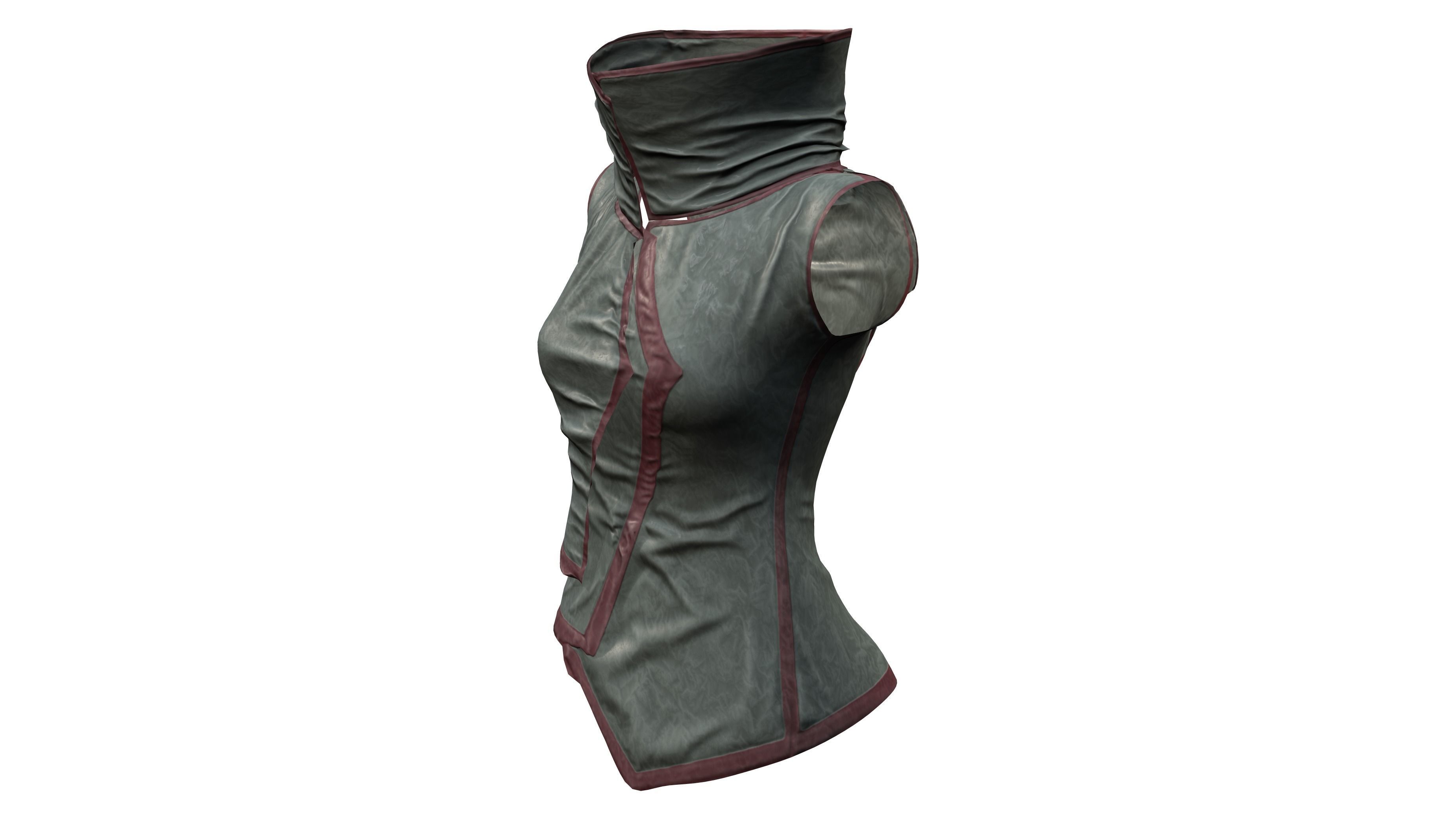 Dystopian Futuristic Sci-fi Sleeveless Top With High Neck Low-poly 3D model_2