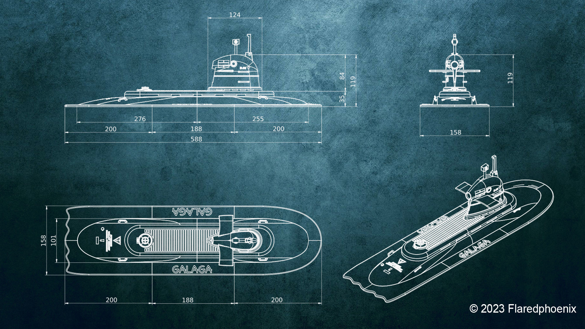 Galaga toy submarine 3D print model_8