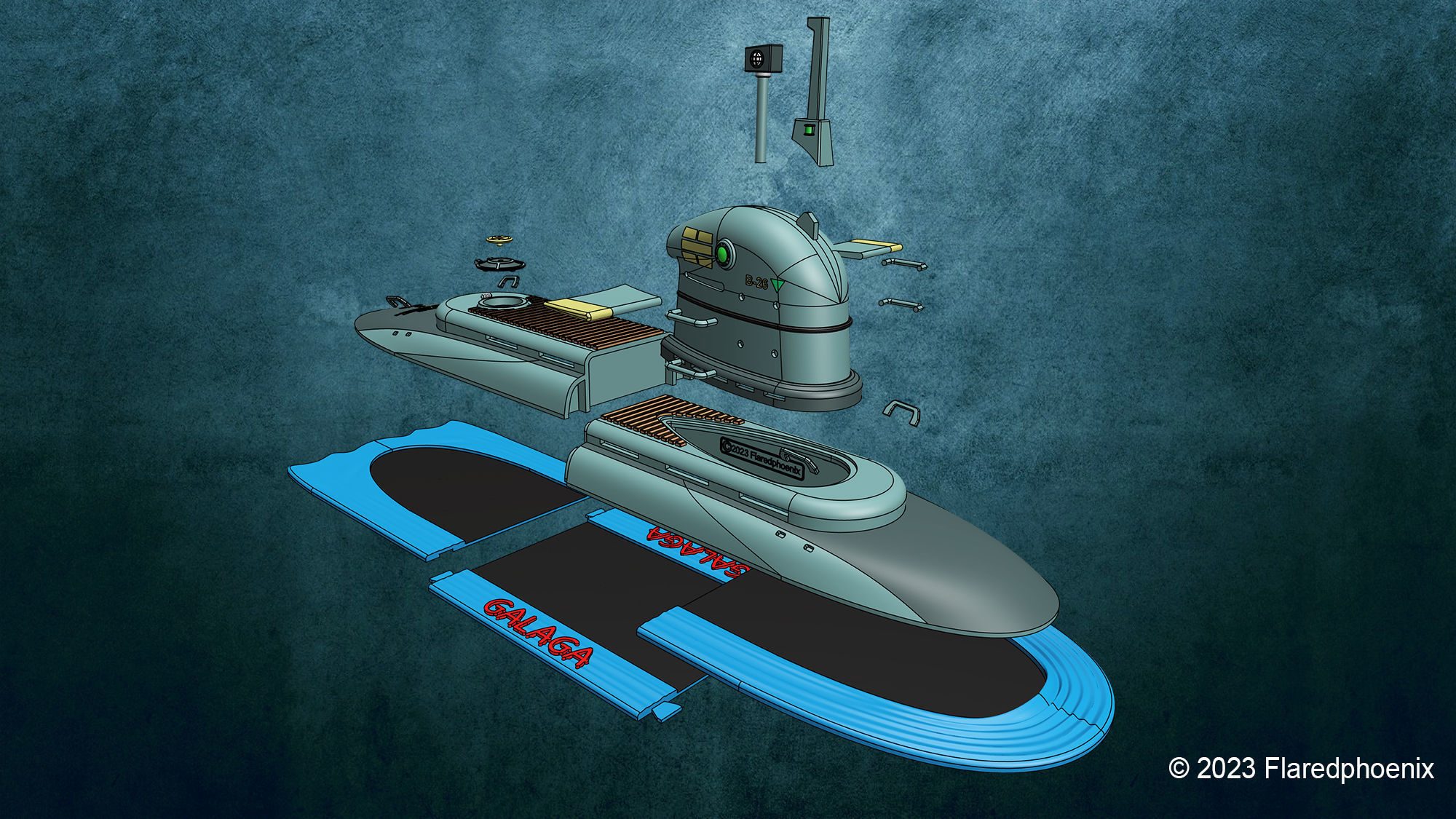 Galaga toy submarine 3D print model_9