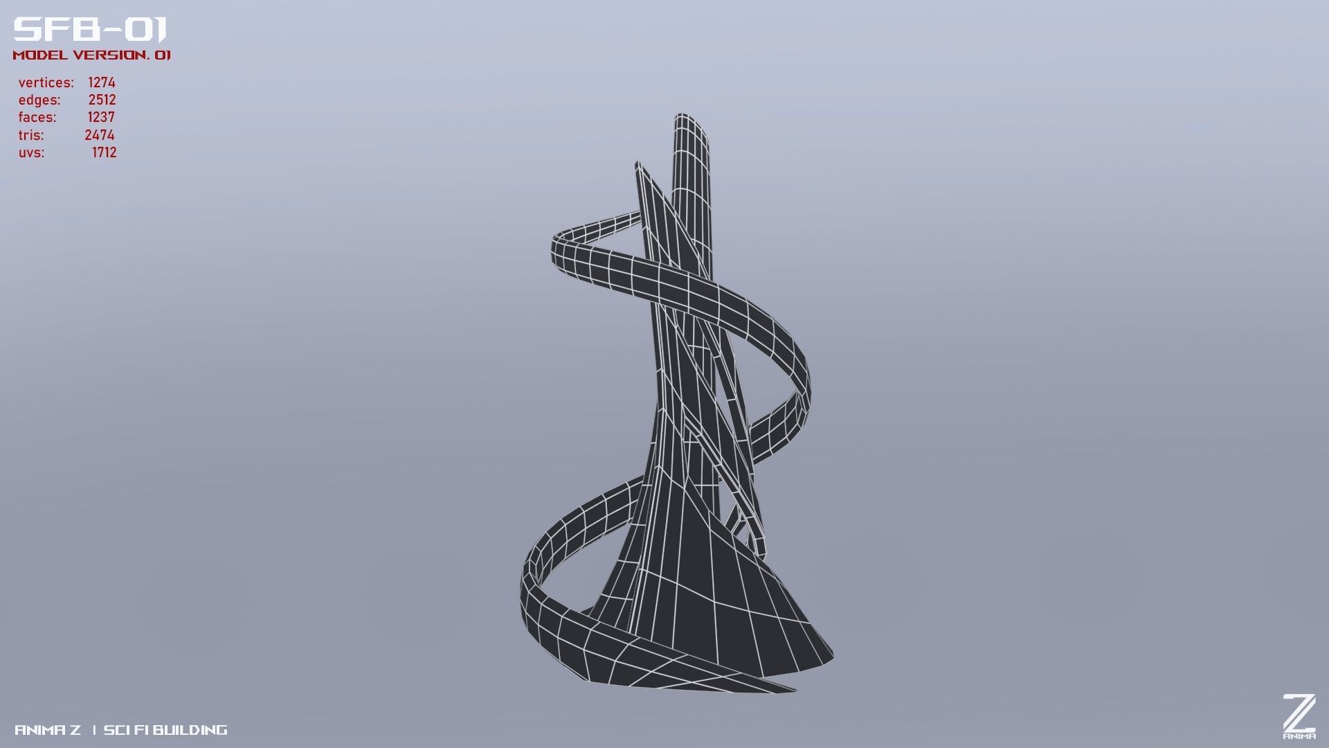 Scifi building Low-poly 3D model_12