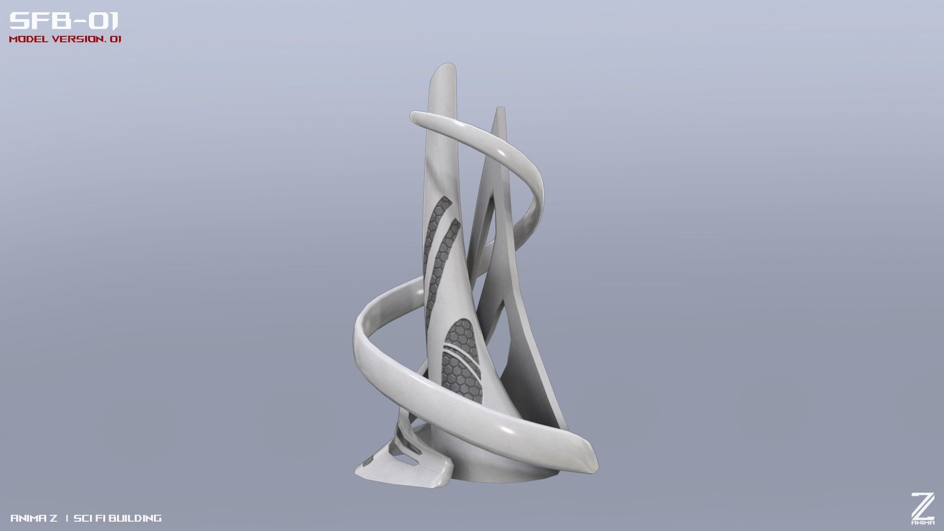 Scifi building Low-poly 3D model_5