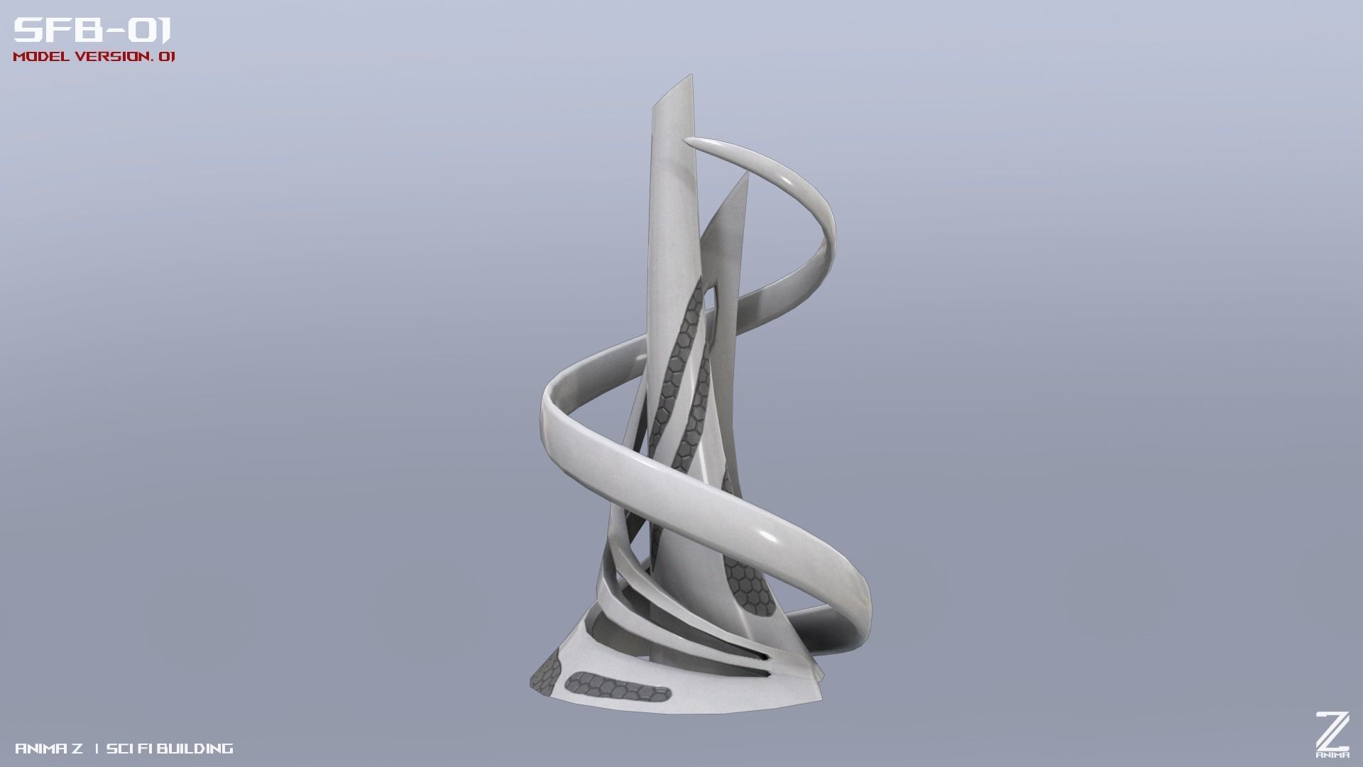 Scifi building Low-poly 3D model_8