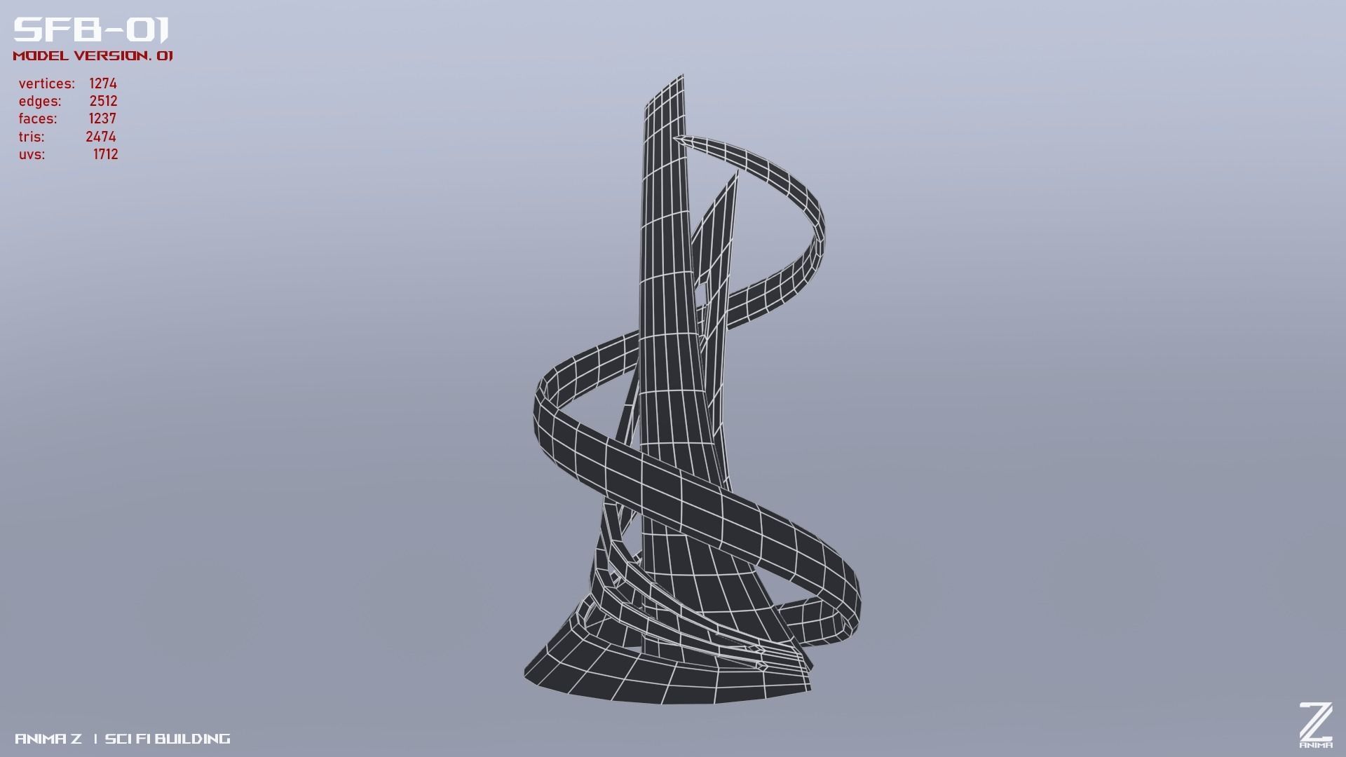 Scifi building Low-poly 3D model_14