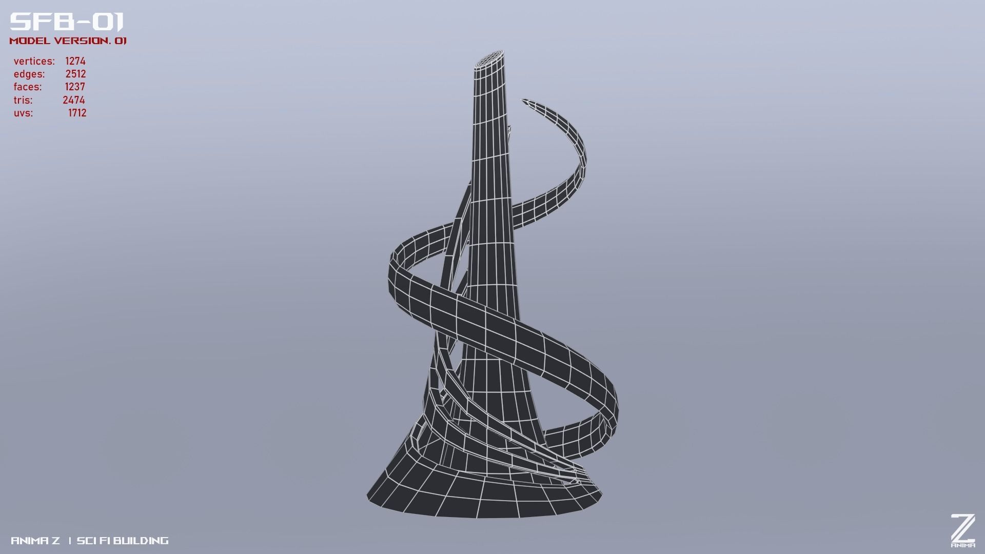 Scifi building Low-poly 3D model_10