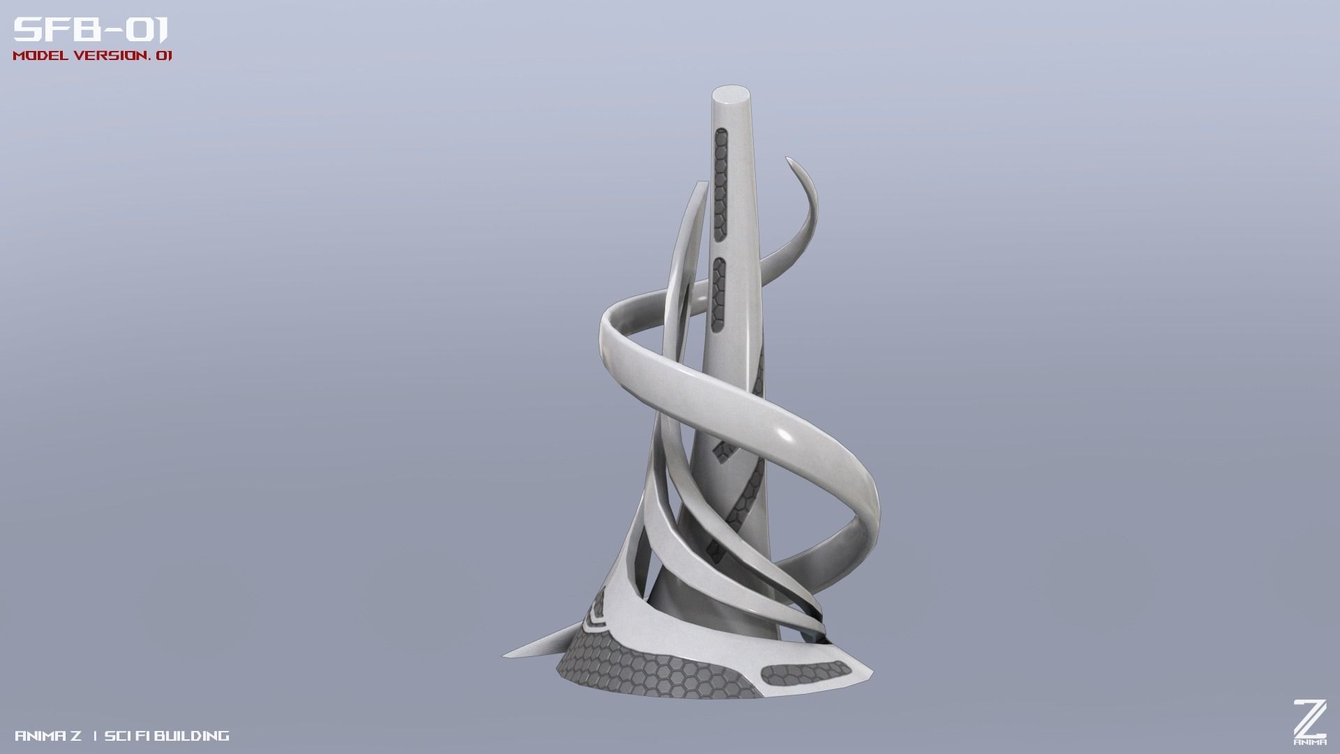 Scifi building Low-poly 3D model_7