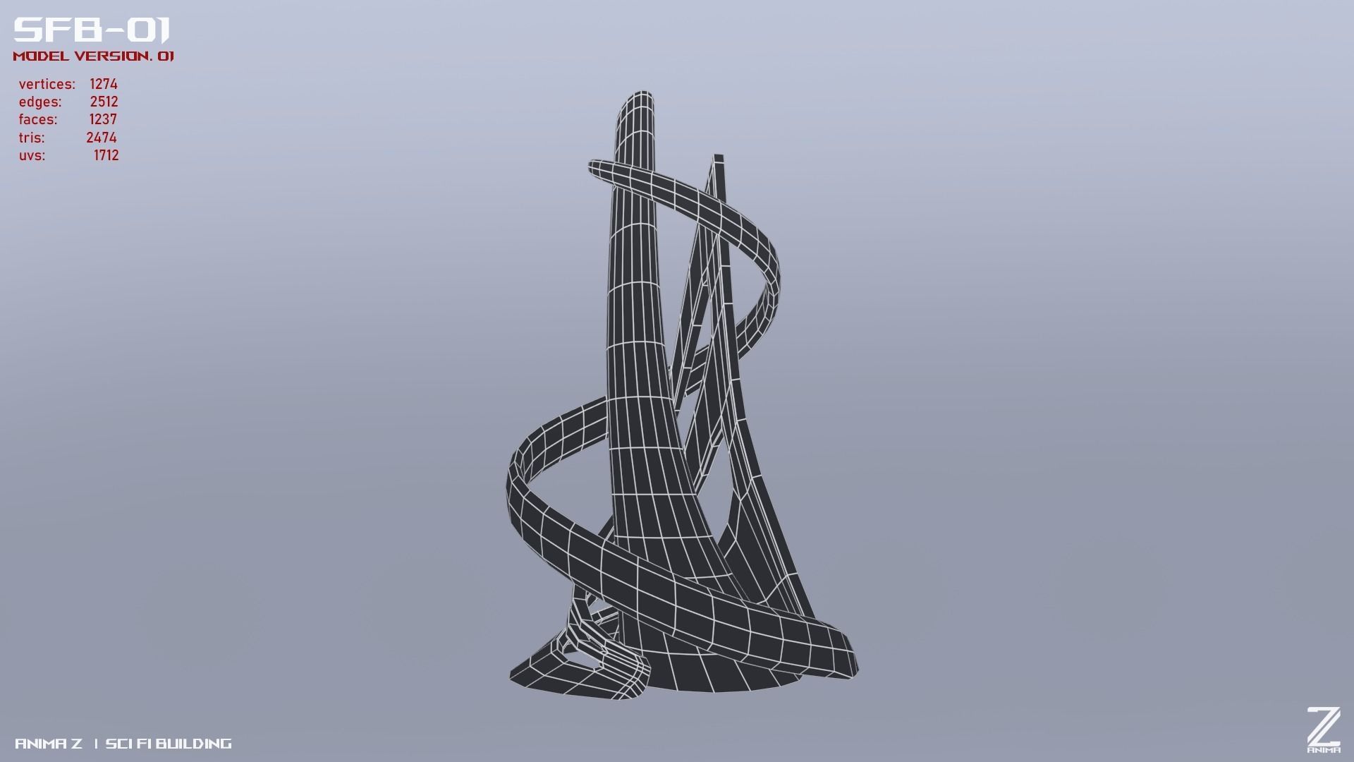 Scifi building Low-poly 3D model_11